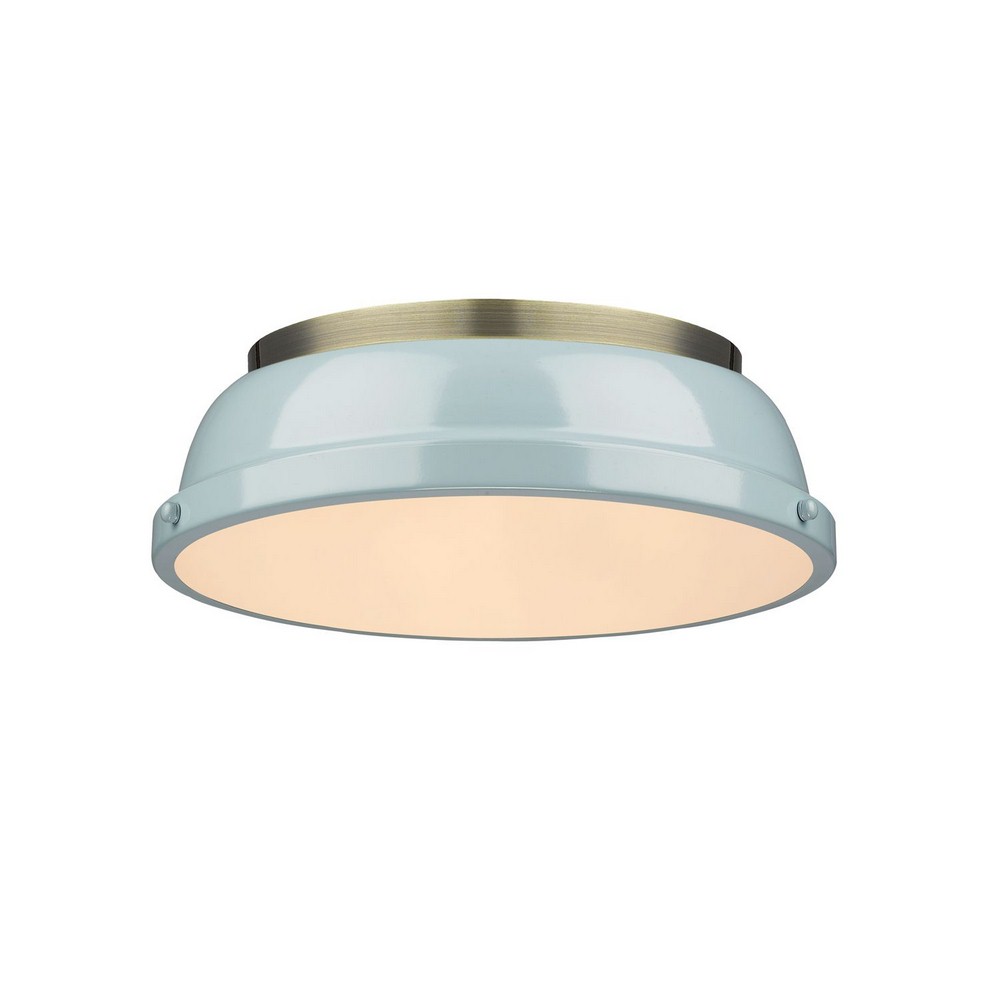 Golden Lighting-3602-14 AB-SF-Duncan - 2 Light Flush Mount in Classic style - 4.25 Inches high by 14 Inches wide Aged Brass Sea Foam Aged Brass Finish